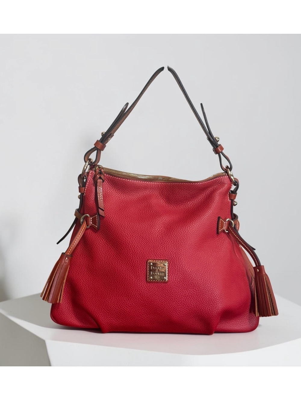 NWOT Authentic Dooney & Bourke Coral Red Leather Tassel Shoulder Hobo Bag